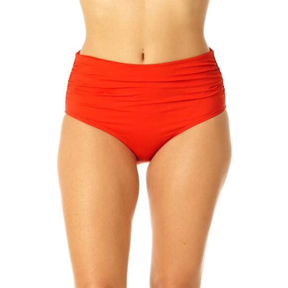 Anne Cole High Waist Bikini Bottom Spice Red Size M Convertible 3-way Shirred - Picture 1 of 5